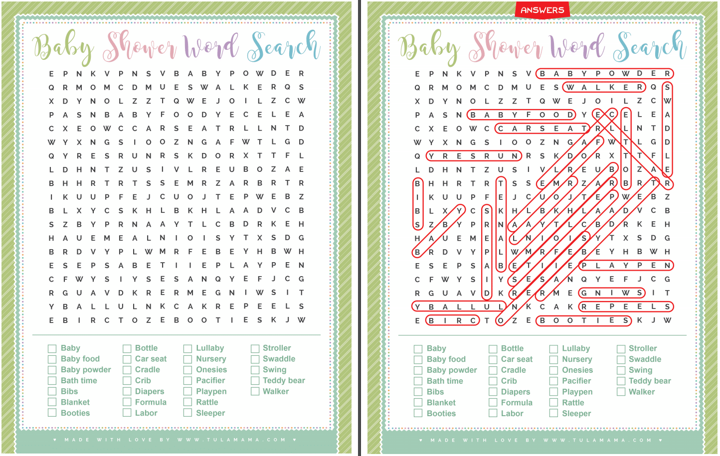 Los Angeles Dodgers – Word Search Baby Shower Game – Sports Invites