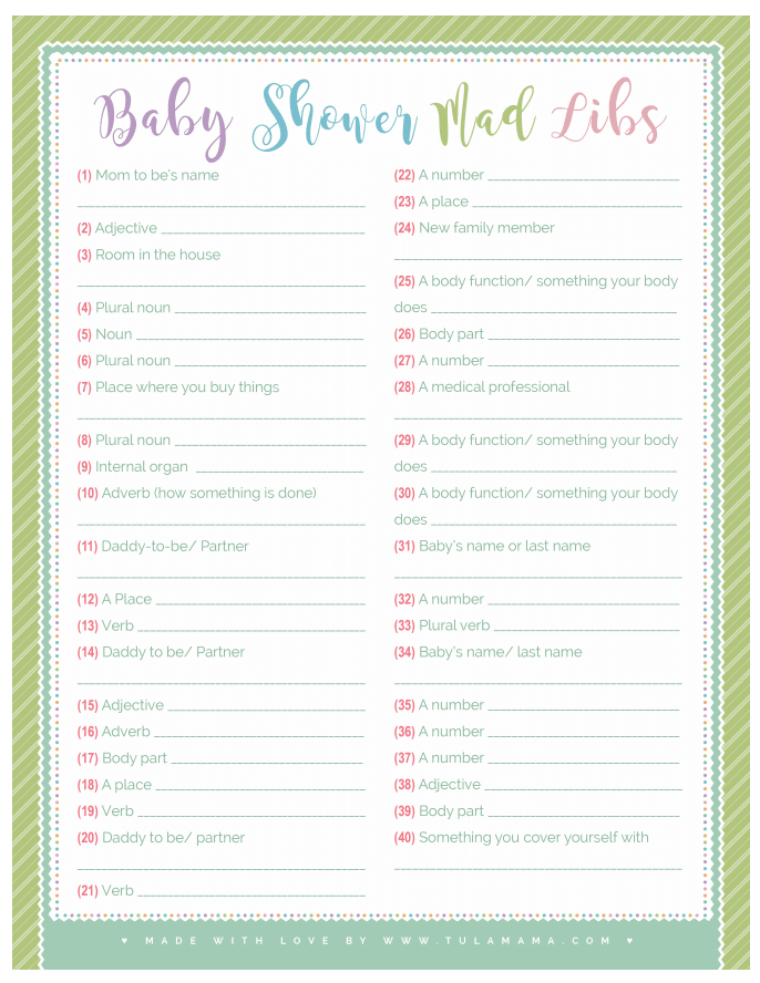 The Easiest & Funniest Baby Shower Mad Libs - Tulamama