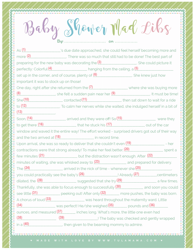 baby shower mad libs printable