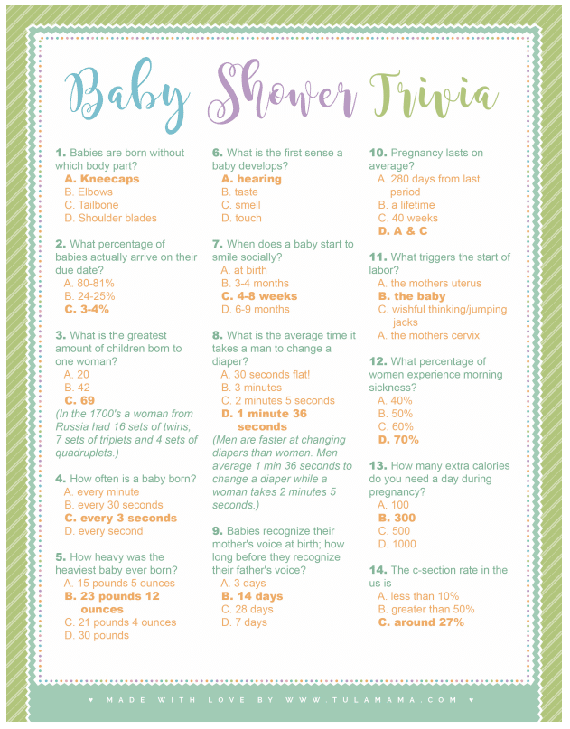 Baby Trivia - The Cutest Free Printable Shower