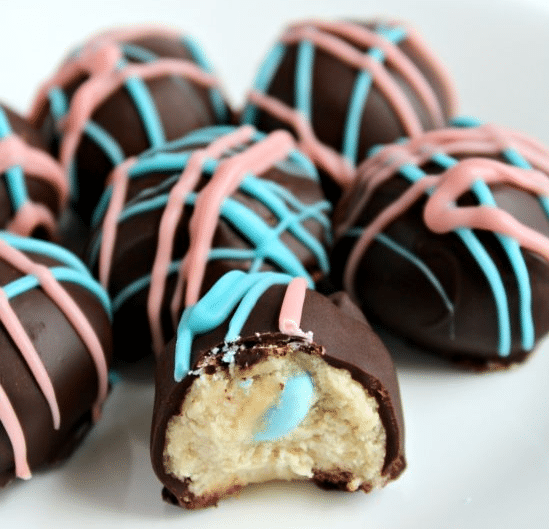 gender reveal cookie dough m&m truffles