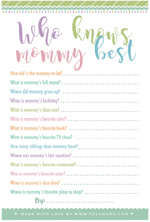 Free Printable Baby Shower Games Who Knows Mommy The Best Tulamama
