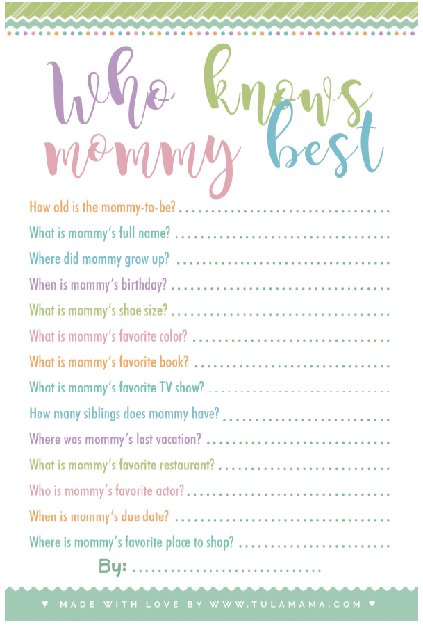 free printable baby shower games who knows mommy the best