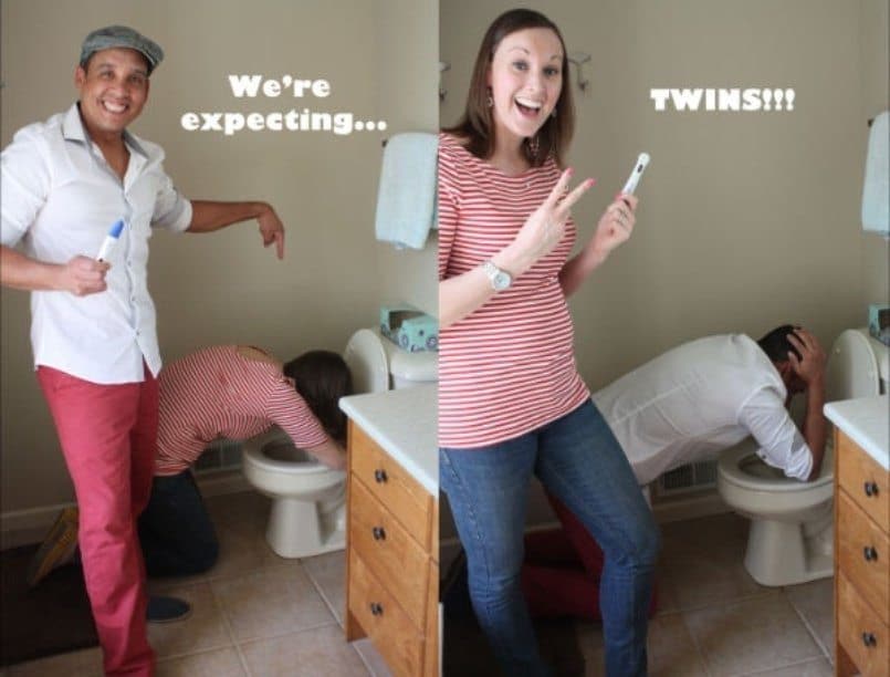 Pregnancy Announcement ideas. This collection includes announcements to husband, to parents, to family, to grandma, to friends, and more. These pictures are great inspiration for first, second and 3rd baby. Lots of funny, creative images for sibling announcements as well. #pregnancyannouncement #pregnant