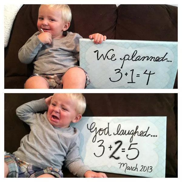 Pregnancy Announcement ideas. This collection includes announcements to husband, to parents, to family, to grandma, to friends, and more. These pictures are great inspiration for first, second and 3rd baby. Lots of funny, creative images for sibling announcements as well. #pregnancyannouncement #pregnant