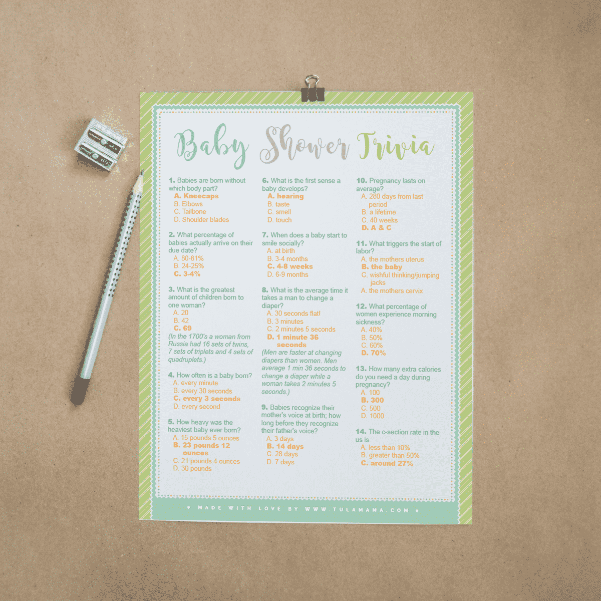 Baby Shower Trivia Game Printable, Baby Shower Trivia Quiz, Rustic Baby  Shower Game, Instant Download, Kraft Paper Baby Shower Game