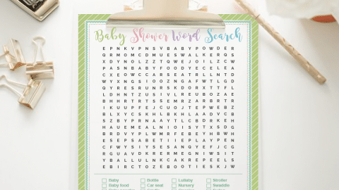 Free printable baby shower word search