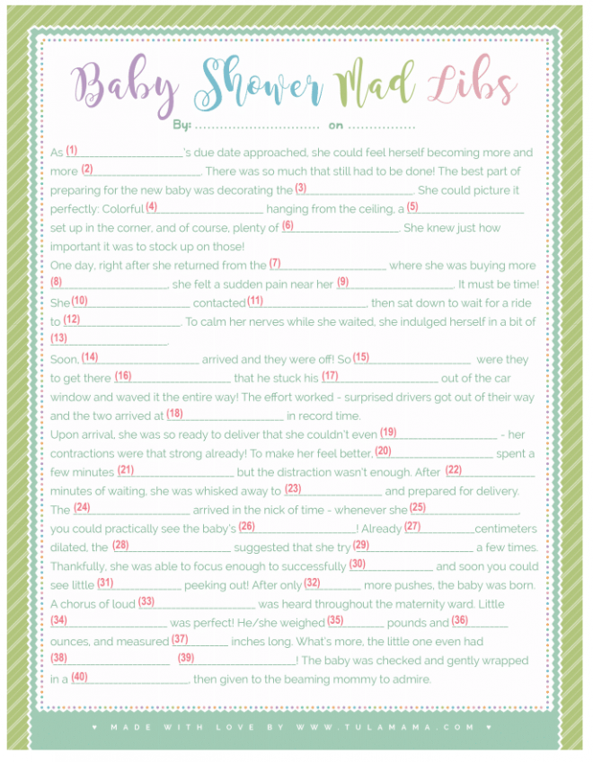 The Easiest & Funniest Baby Shower Mad Libs - Tulamama