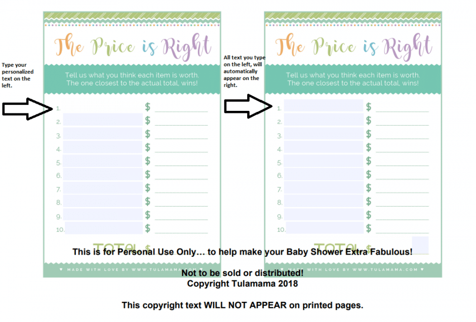 The Easiest "Price is Right Baby Shower Game" Template ...