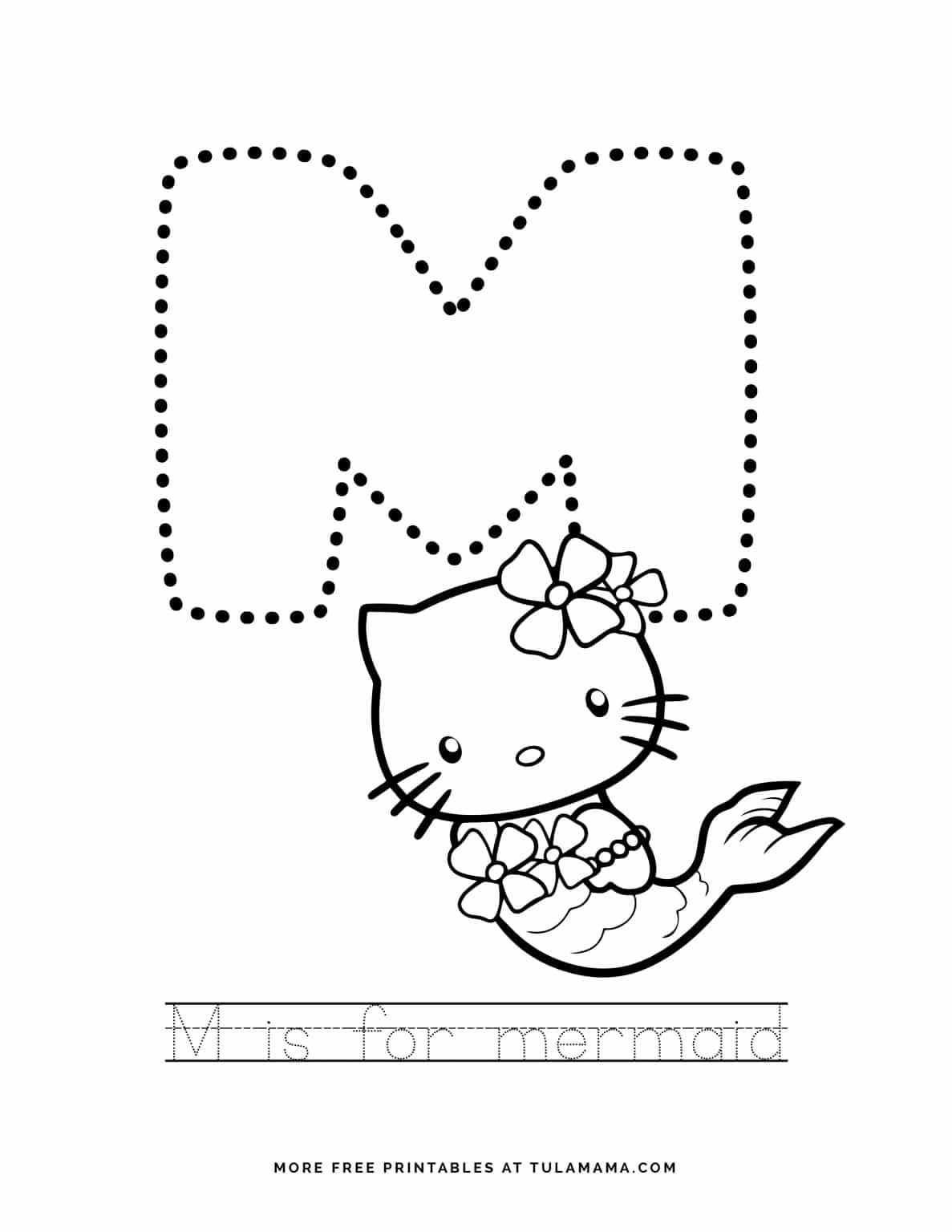 free printable hello kitty tracing letters worksheets