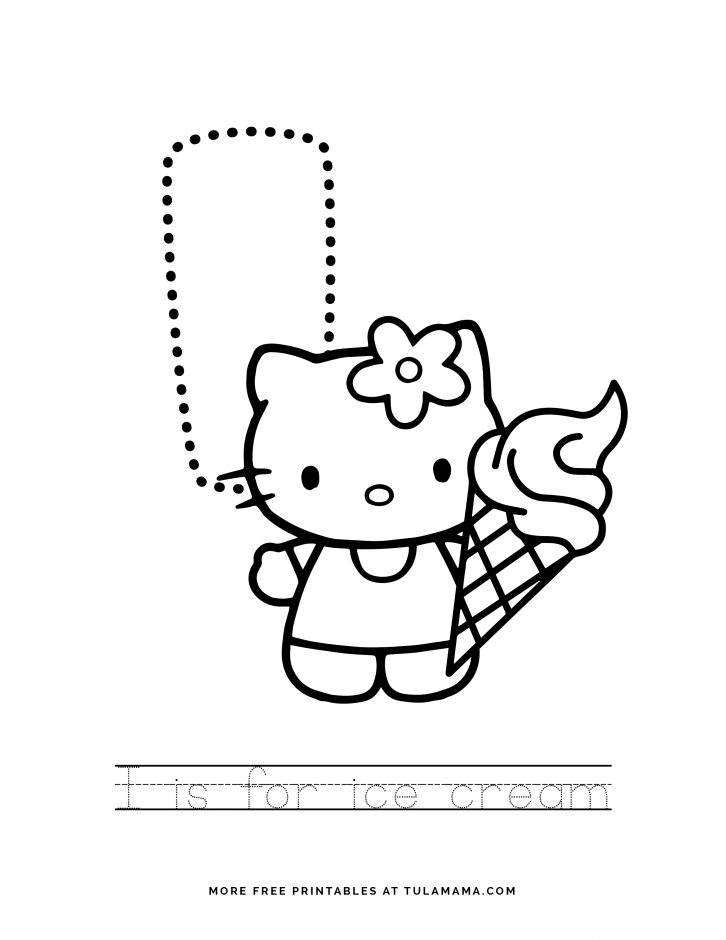 free printable hello kitty tracing letters worksheets
