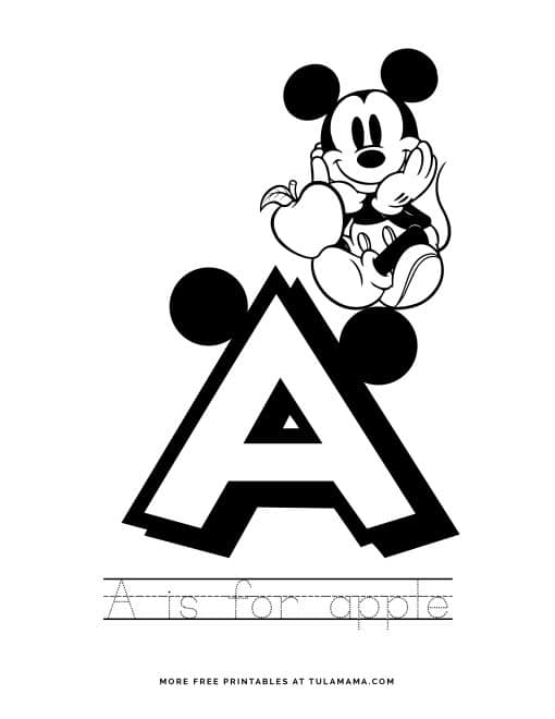 free printable mickey mouse abc letter tracing for