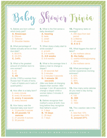 Baby Trivia - The Cutest Free Printable Shower Game - Tulamama