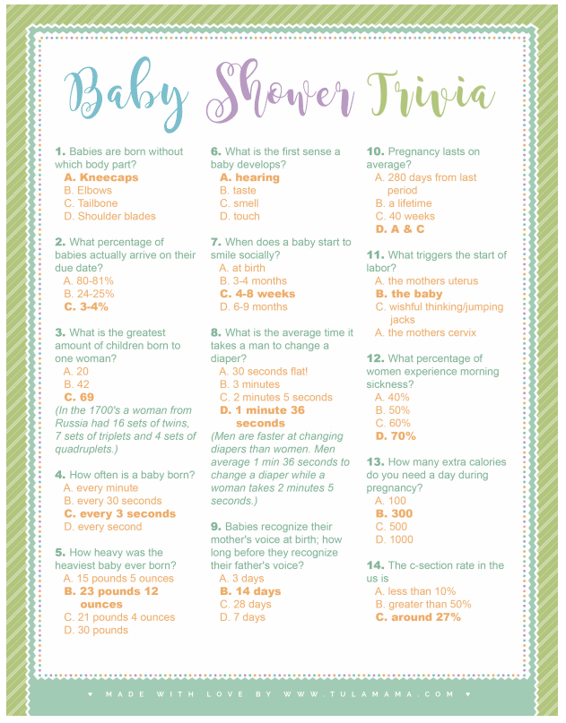 Baby Trivia The Cutest Free Printable Shower Game Tulamama