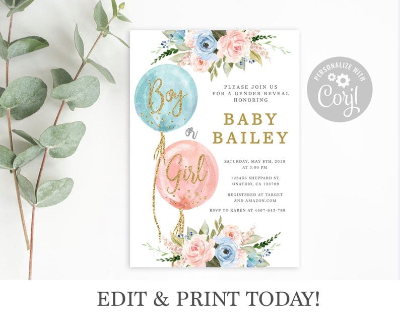 Gender reveal baby shower invitations
