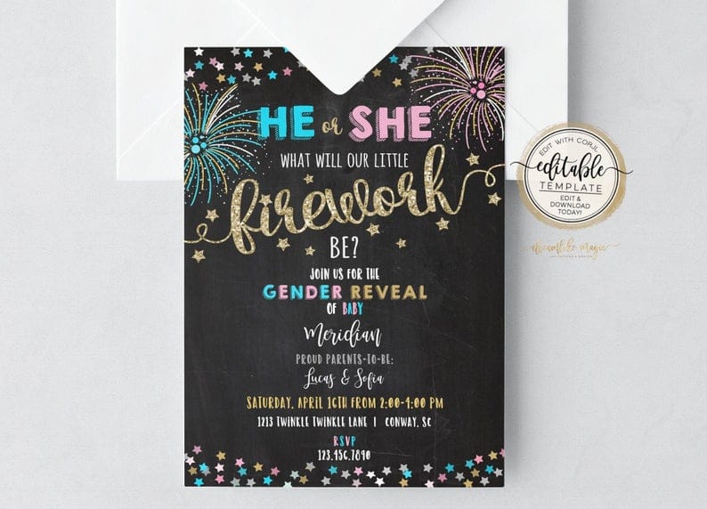 Gender reveal baby shower invitations