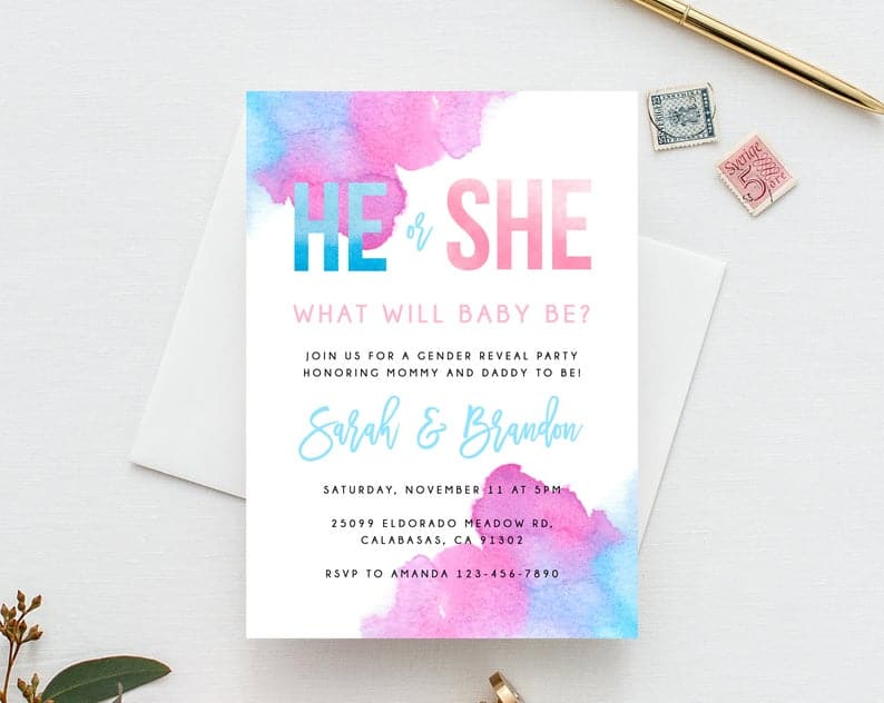 Gender reveal baby shower invitations