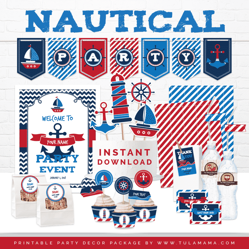 Blue and Red Nautical Theme Party & Baby Shower Printables Tulamama