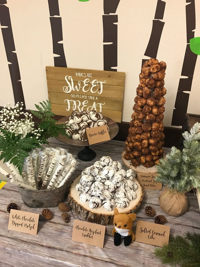 Woodland themed store baby shower food