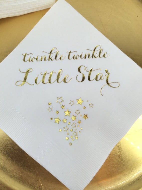 This is a great theme for a girl, boy, neutral or gender reveal baby shower. Click to find great ideas for your invitations, decorations, centerpieces, cake, favors, food, backdrops, printables and more. Pin it. #twinkletwinklelittlestar #babyshower