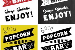 FREE Printable popcorn bar sign ideas. Are you creating your own DIY Popcorn bar? You're going to need popcorn signage. Click to see lots of cute, fun and fresh popcorn bar sign ideas to choose from. These popcorn signs can be used for baby showers, parties, movie nights, for weddings, etc. Pin it. #popcornbar #popcornbarideas