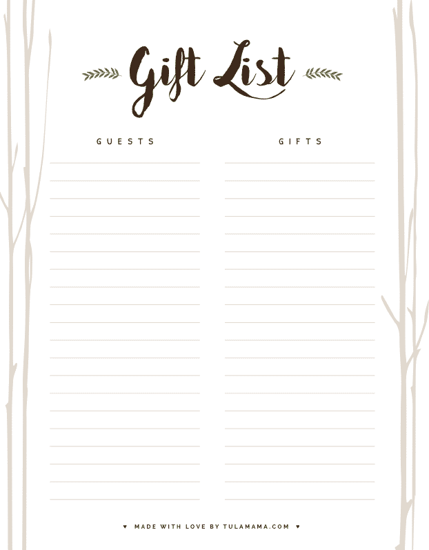 Free Printable Gift Tracker For Any Occasion Tulamama