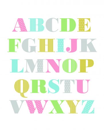 Alphabet Wall Art - Free Printable for preschool children. These a great as a DIY project. They're perfect for the nursery, playroom and even the classroom. You could also offer it as a baby shower gift. Various different designs are available for girls, boys and gender neutral designs. Pin it. #ABCposter #freeprintable abcnursery