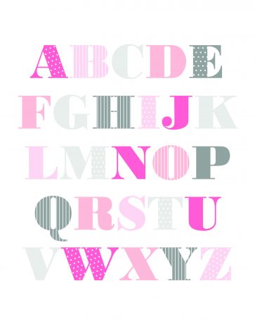 Alphabet Wall Art - Free Printable for preschool children. These a great as a DIY project. They're perfect for the nursery, playroom and even the classroom. You could also offer it as a baby shower gift. Various different designs are available for girls, boys and gender neutral designs. Pin it. #ABCposter #freeprintable abcnursery