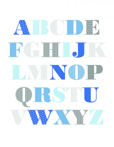 Alphabet Wall Art - Free Printable for preschool children. These a great as a DIY project. They're perfect for the nursery, playroom and even the classroom. You could also offer it as a baby shower gift. Various different designs are available for girls, boys and gender neutral designs. Pin it. #ABCposter #freeprintable abcnursery
