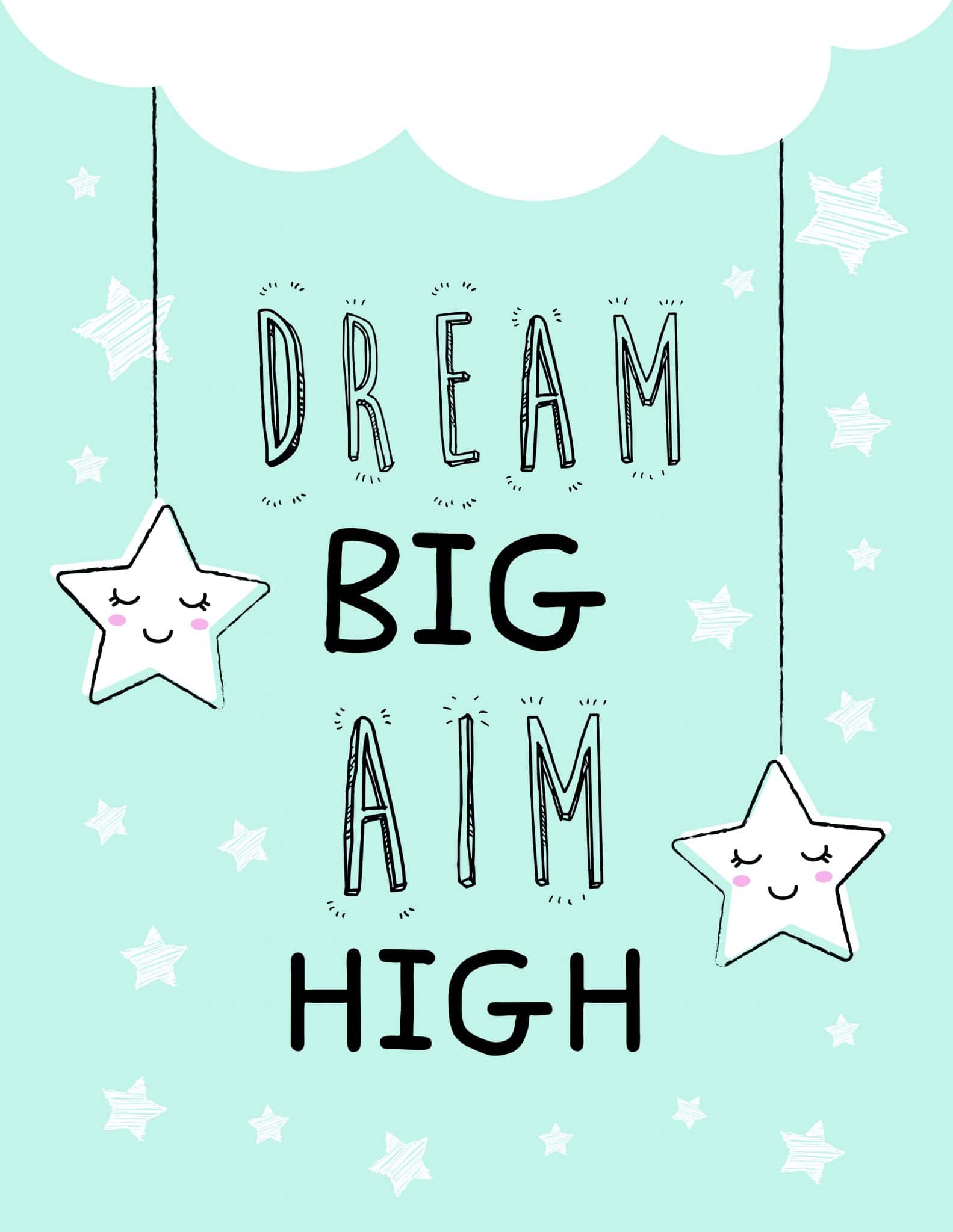 Kids Bedroom Dream Big Printable Monochrome Poster Motivational Wall Art Digital Download Black and White Nursery Printable