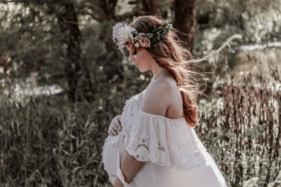 Pink Blush Lace Maternity Photoshoot Gown Mama Bump