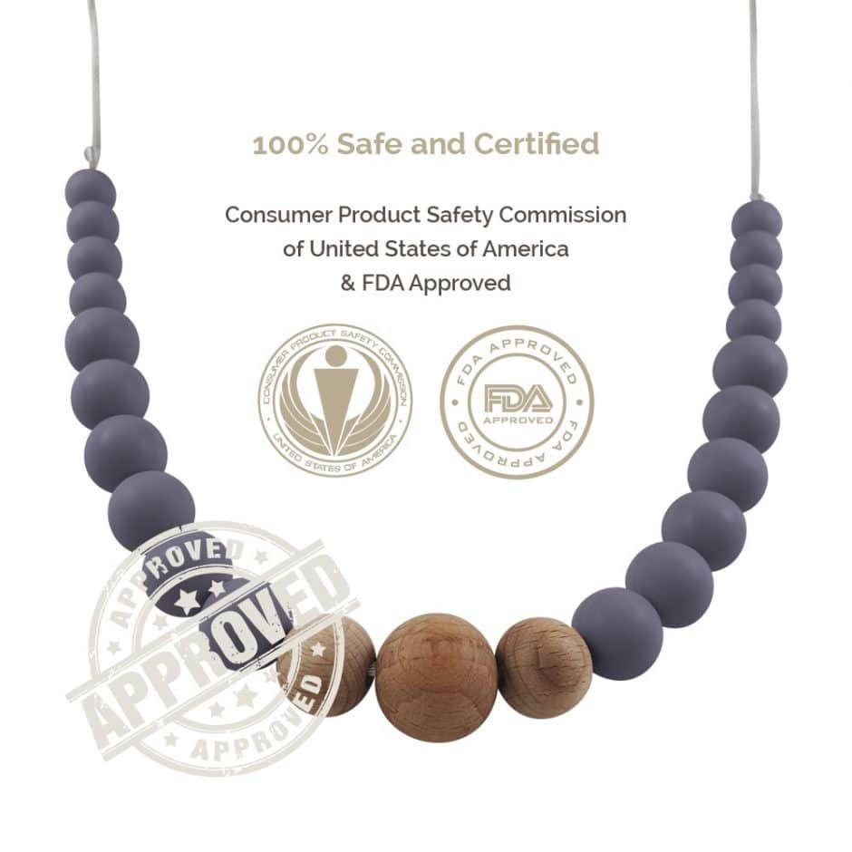 Tulamama Silicone Teething Necklace for Mom to Wear - Offers Teething Relief and Nursing Distraction for Baby - BPA Free, Made in FDA Registered Facility with Food Grade Silicone. Use as a Nursing or Breastfeeding Necklace. Victoria Collection