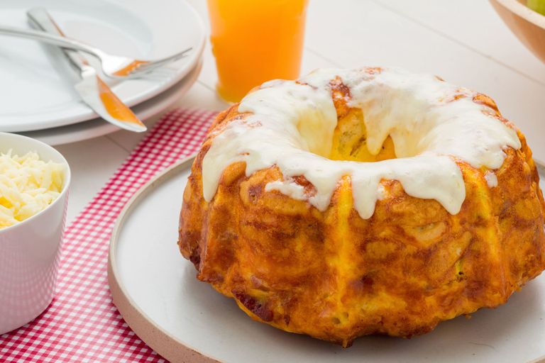 Bacon egg and cheese breakfast bread for baby shower brunch