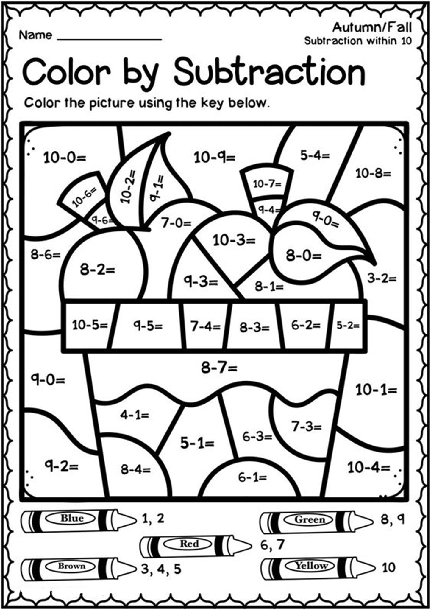 Kindergarten Color By Number Worksheets