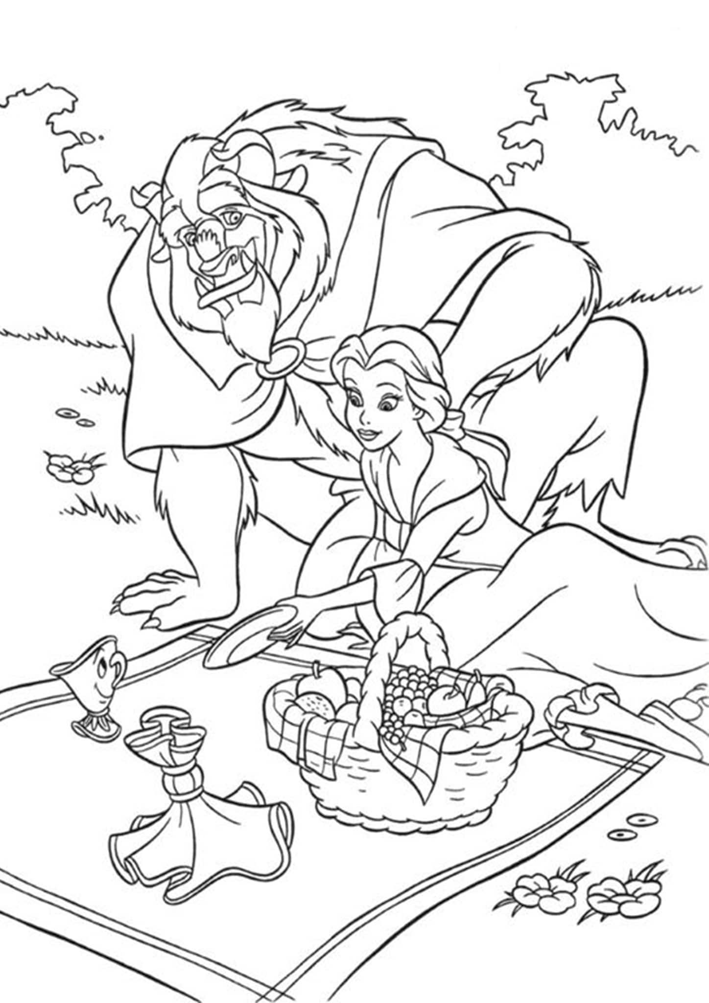 Cartoon Beauty And The Beast Free Coloring Pages for Kids