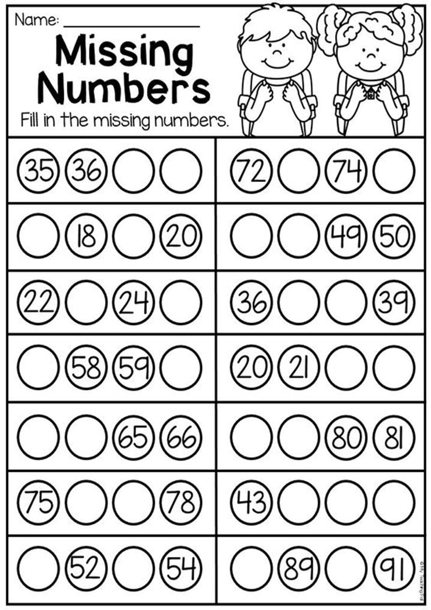 Find The Missing Number Worksheet Printable Word Searches