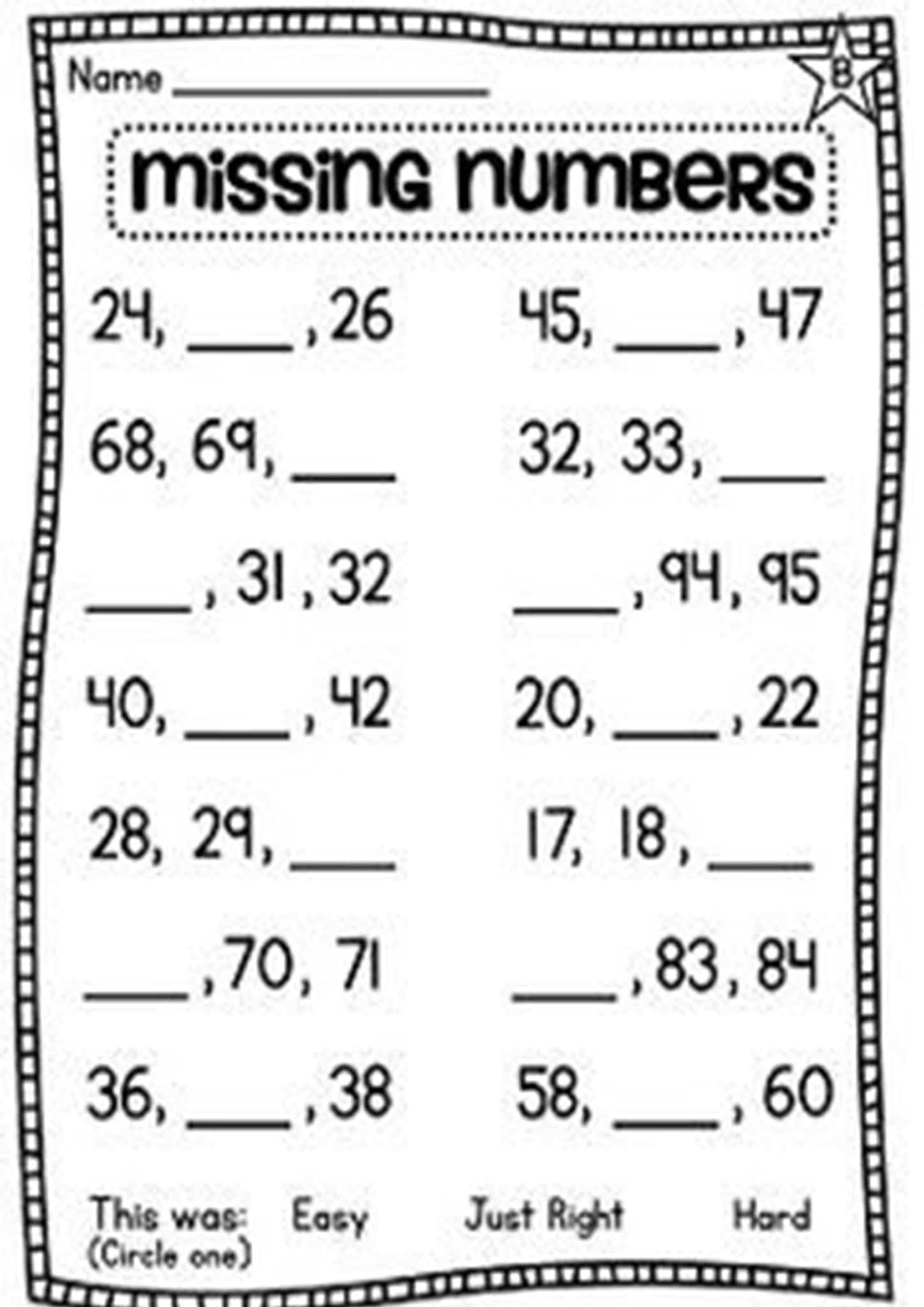 free fun missing number worksheets