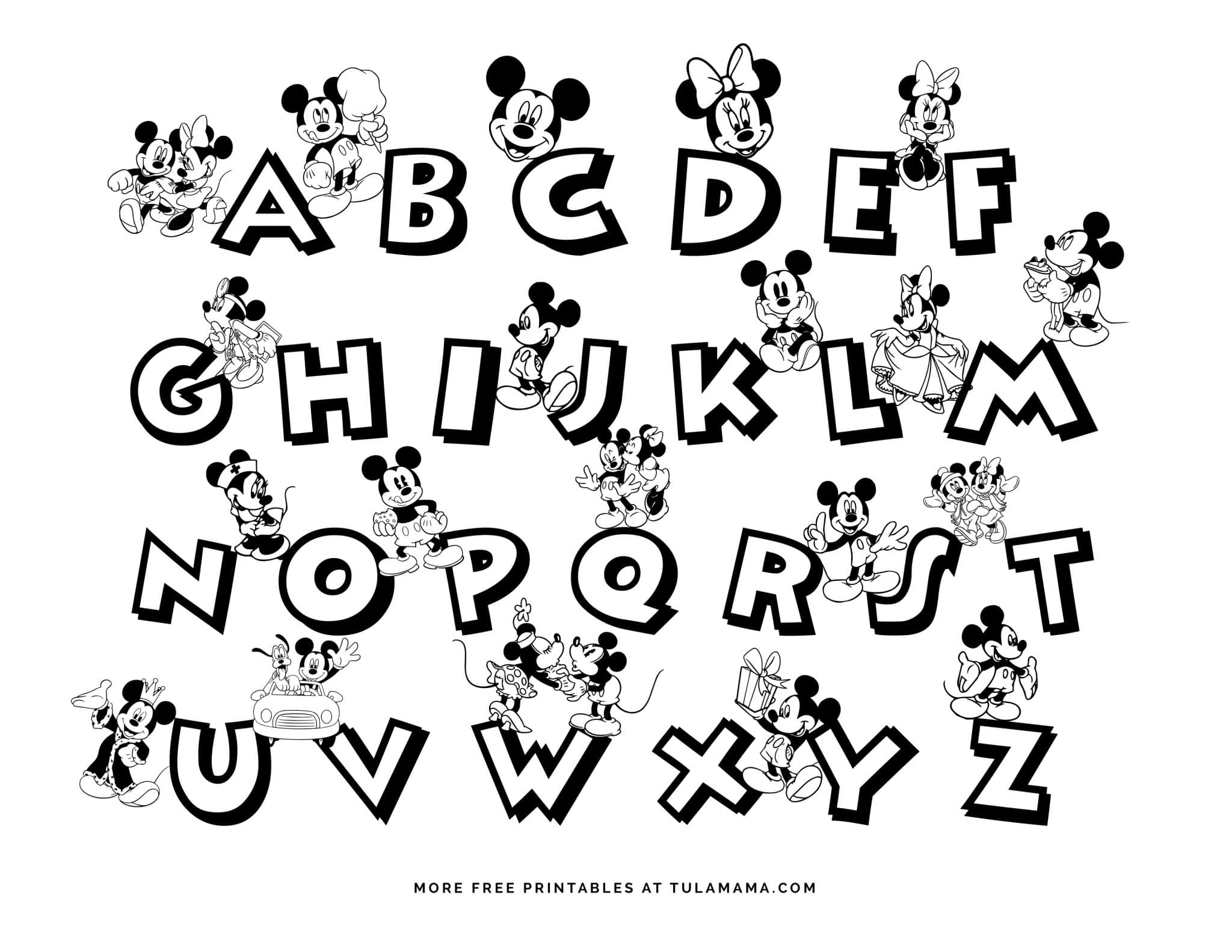 Free Printable Mickey Mouse ABC Coloring Pages   Tulamama