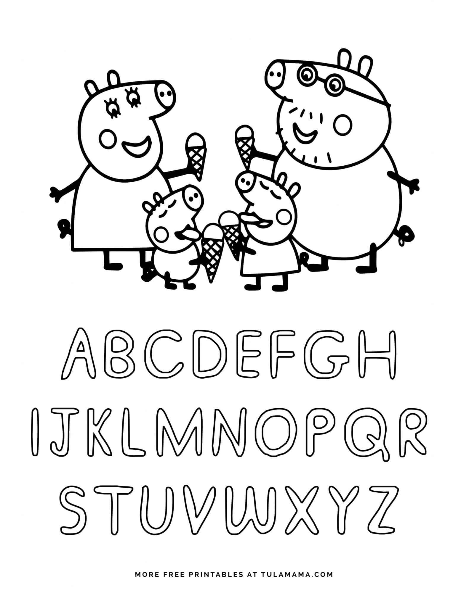 free printable peppa pig abc coloring pages for preschoolers tulamama coloriage pdf dur