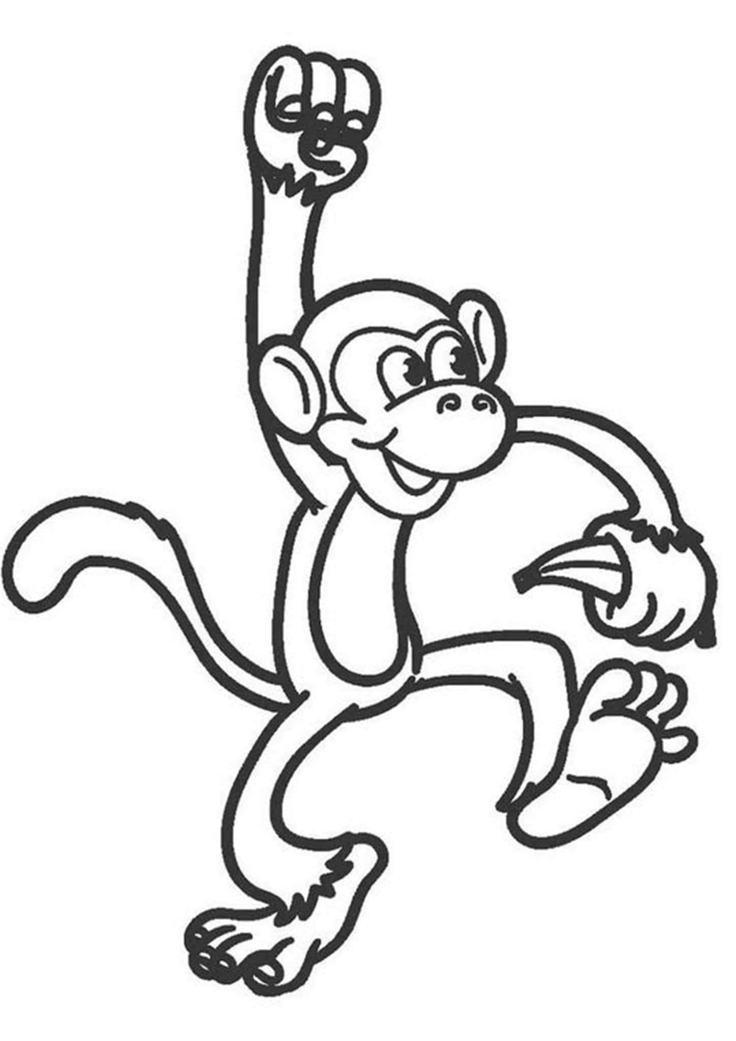 Cartoon Monkey Coloring Book Page for Kindergarten