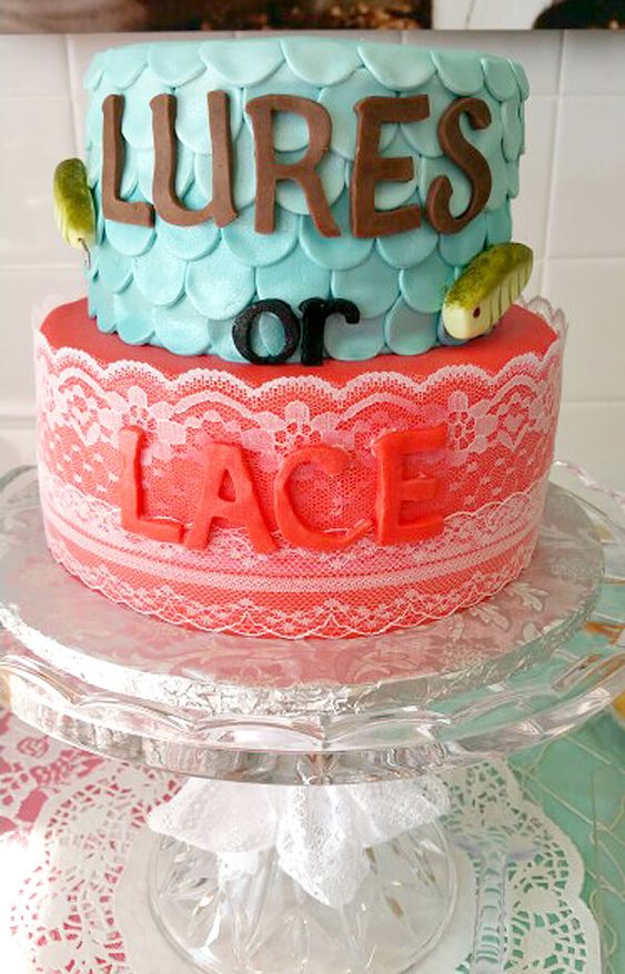 Lures or lace cake  Gender reveal cake, Fishing gender reveal, Gender  reveal