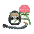 pacifier clip and hedgehog teether baby gift set
