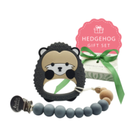 pacifier clip and hedgehog teether baby gift set