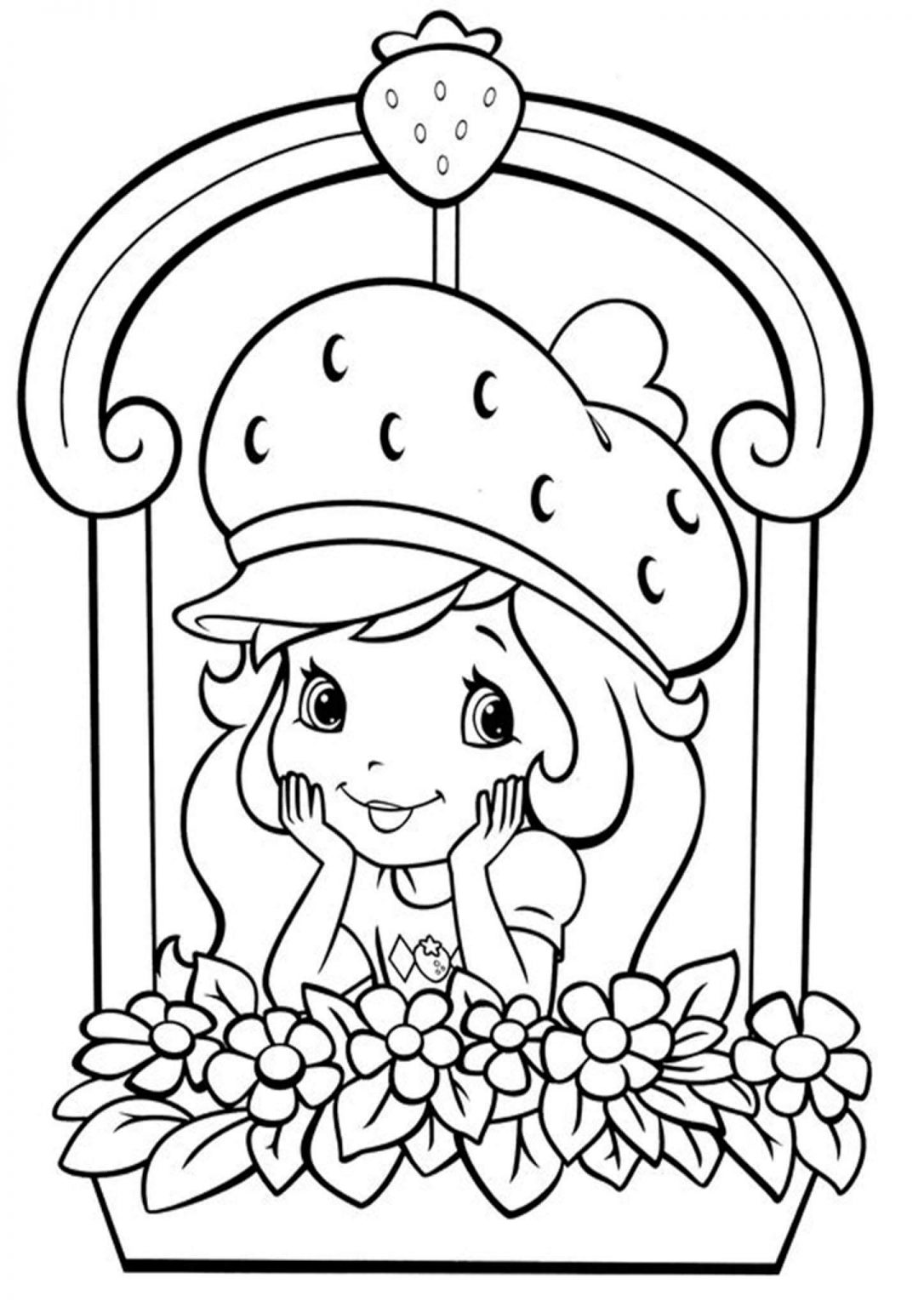 Whimsical Strawberry Shortcake Window Coloring Page