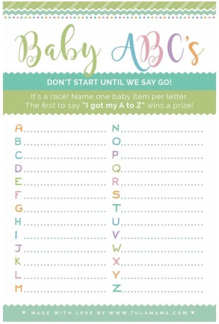 Baby Shower Name Game Az Fairbairn Welver