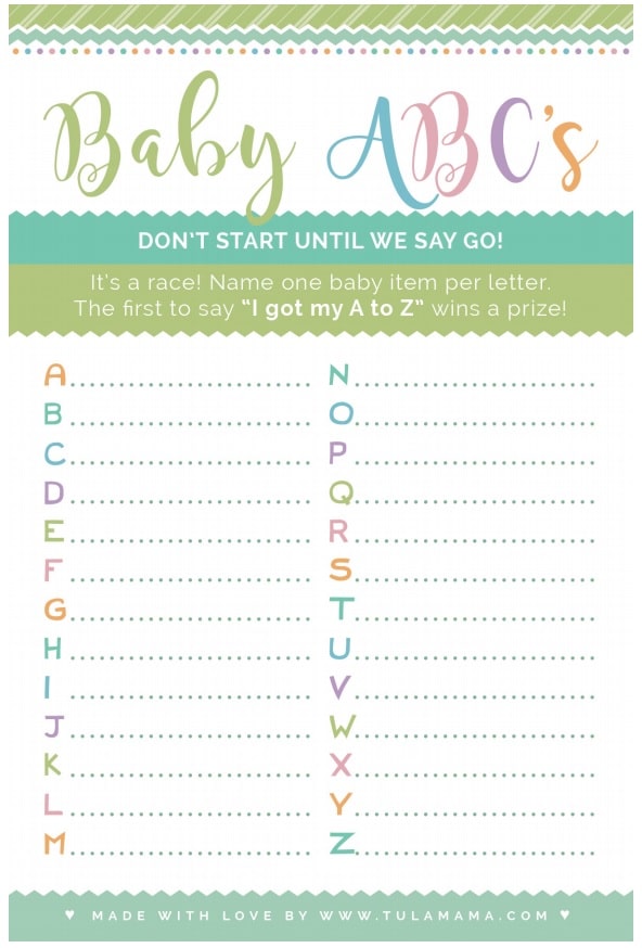 Baby Shower Alphabet Game Home Design Ideas