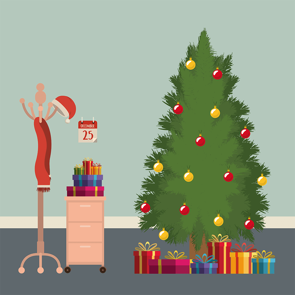 family decorating christmas tree clipart