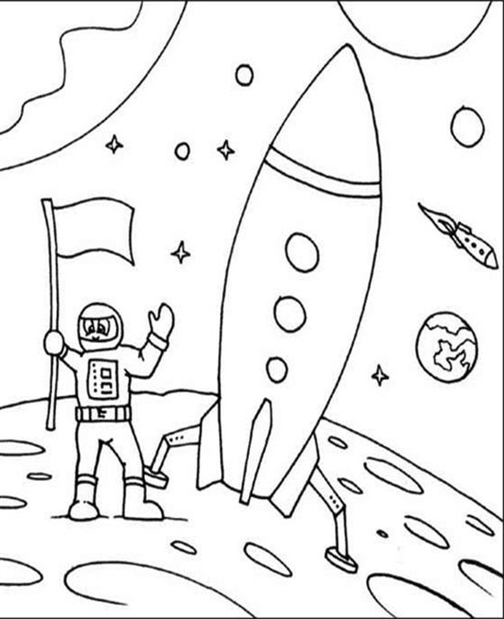 Astronaut On The Moon Coloring Pages