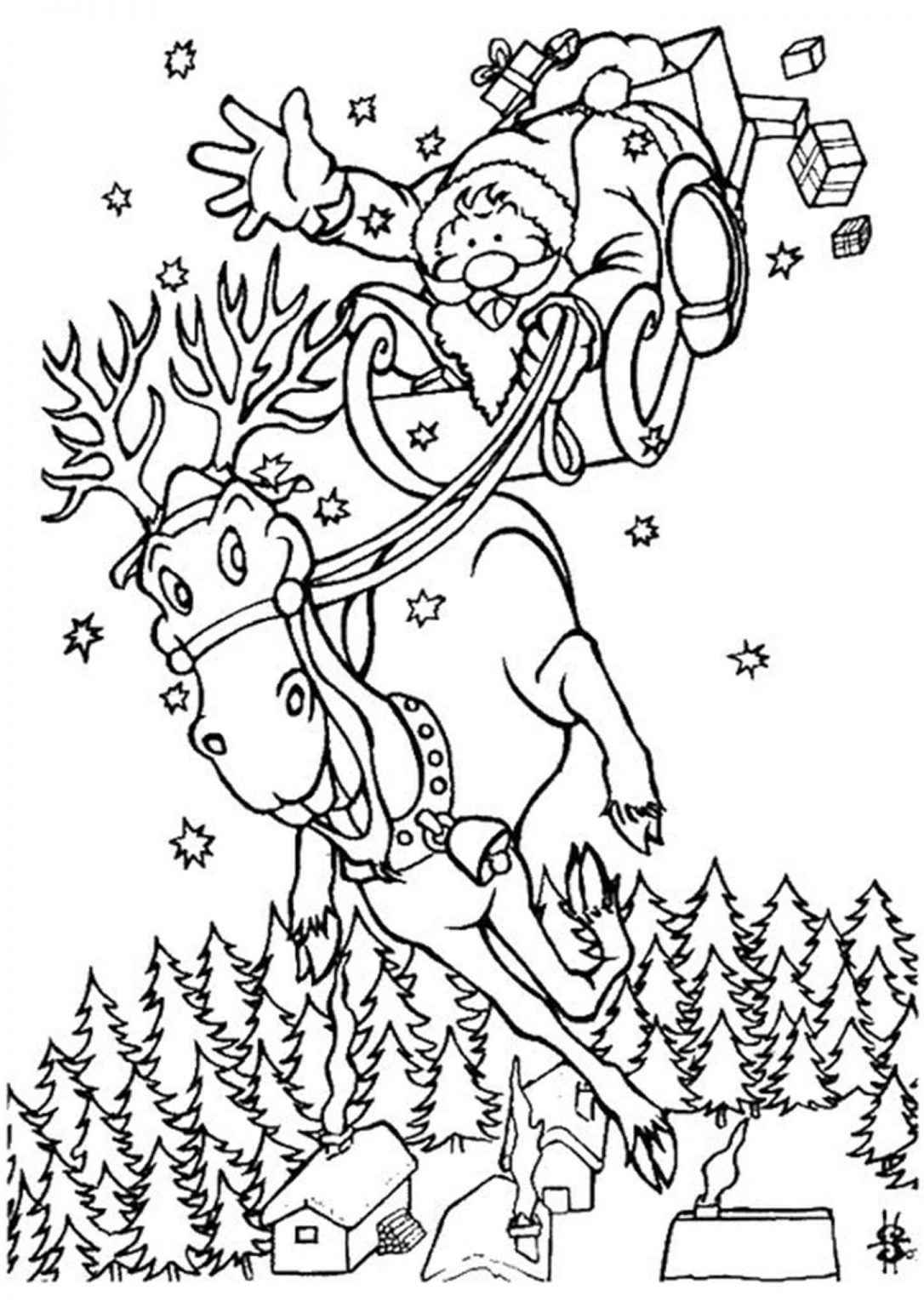Раскраска Снегурочка с оленем