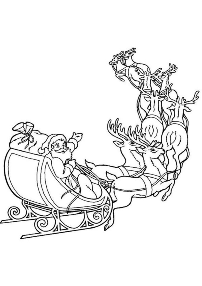 santa and reindeer flying coloring pages